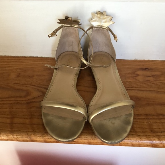 Lilly Pulitzer Laura gold pineapple back ankle strap sandal size 9.5 - Picture 4 of 6